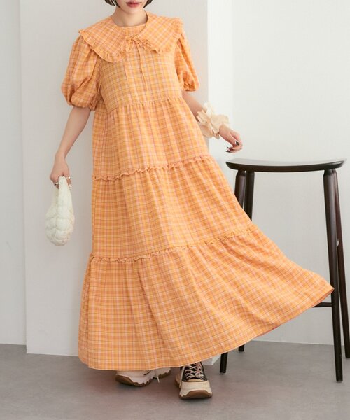 w closet（ダブルクローゼット）の「【25AW】【セットアイテム】衿付き柄アソートワンピース（ワンピース・レディース・ネイビー/アイボリー/グリーン/オレンジ・FREE）」の17枚目の写真