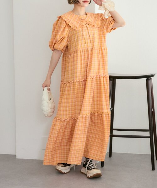 w closet（ダブルクローゼット）の「【25AW】【セットアイテム】衿付き柄アソートワンピース（ワンピース・レディース・ネイビー/アイボリー/グリーン/オレンジ・FREE）」の18枚目の写真