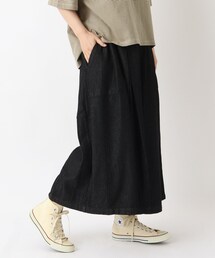 インディゴデニム 9分丈ワイドフレアパンツ