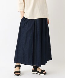 インディゴデニム 9分丈ワイドフレアパンツ