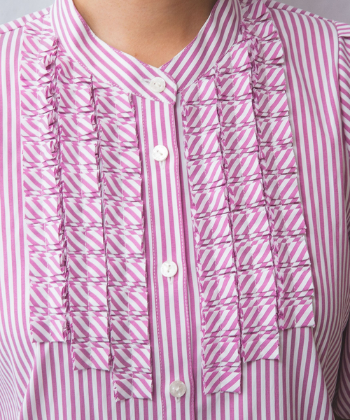 NARACAMICIE】ストレッチストライプフロントデザインタック半袖