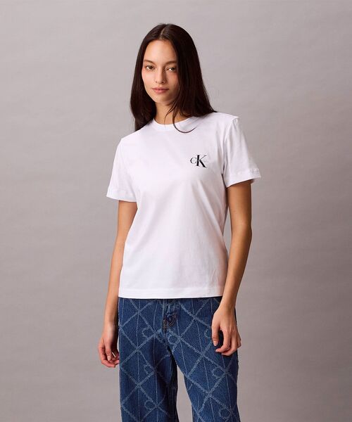 Calvin Klein（カルバン・クライン）の「Tシャツ(2枚パック) - ショートスリーブクルーネックTシャツ（Tシャツ/カットソー・レディース・ホワイト×グレー/ブラック×ホワイト・M/S/XS）」の3枚目の写真