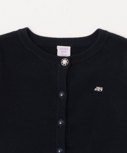 美品 ANNA SUI 長袖カーディガン コットン M/L ブラック 大文字ロゴ ANNA SUI NYC ダメージデニム ニット カーディガン BLACK 23FA-I