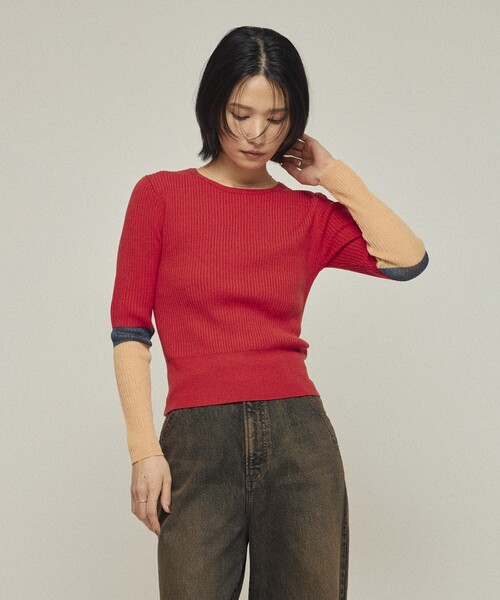 Firsthand（ファーストハンド）の「Firsthand/ファーストハンド 機能性素材 シルク入り カラーブロックニットプルオーバー / 抗ピル / マシンウォッシャブル（ニット/セーター・レディース・ブラック/グレー/レッド・ﾌﾘ-）」の18枚目の写真