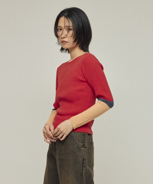 Firsthand（ファーストハンド）の「Firsthand/ファーストハンド 機能性素材 シルク入り カラーブロックニットプルオーバー / 抗ピル / マシンウォッシャブル（ニット/セーター・レディース・ブラック/グレー/レッド・ﾌﾘ-）」の19枚目の写真