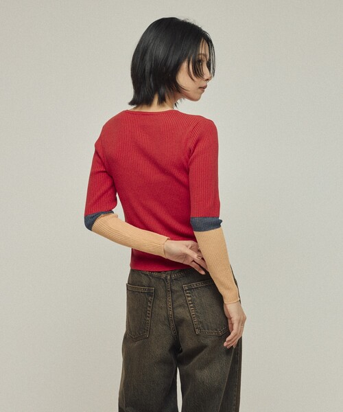 Firsthand（ファーストハンド）の「Firsthand/ファーストハンド 機能性素材 シルク入り カラーブロックニットプルオーバー / 抗ピル / マシンウォッシャブル（ニット/セーター・レディース・ブラック/グレー/レッド・ﾌﾘ-）」の21枚目の写真