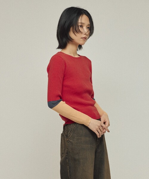 Firsthand（ファーストハンド）の「Firsthand/ファーストハンド 機能性素材 シルク入り カラーブロックニットプルオーバー / 抗ピル / マシンウォッシャブル（ニット/セーター・レディース・ブラック/グレー/レッド・ﾌﾘ-）」の22枚目の写真