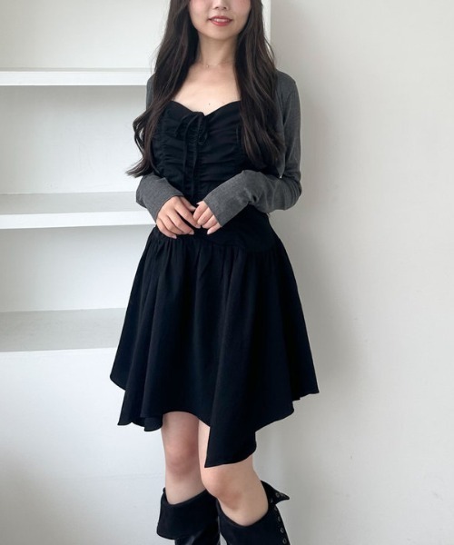 archives(アルシーヴ)の「ドロストイレヘムミニキャミワンピース(ワンピース・レディース・ブラック/オフホワイト・MEDIUM)」の15枚目の写真