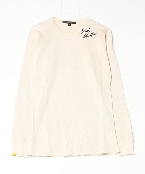 STUD MUFFIN（スタッドマフィン）の「STUD MUFFIN/スタッドマフィン/ヘビーワッフルロゴ＆ハートＬＳ（Tシャツ/カットソー・メンズ・ブラック/ナチュラル・3/4）」の2枚目の写真