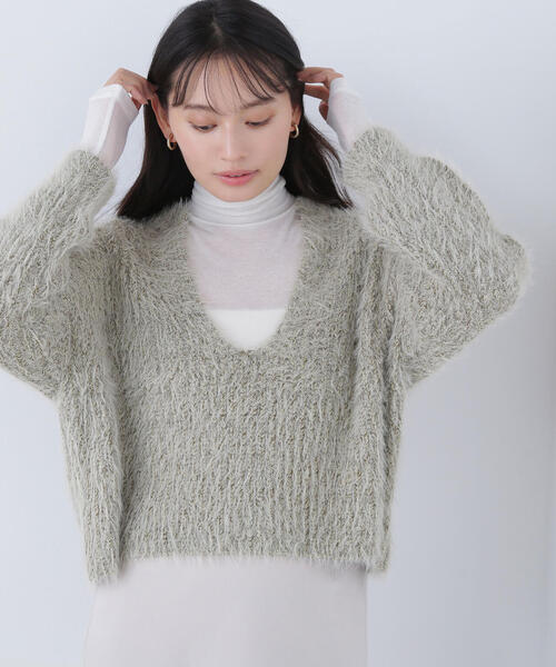 NATURAL BEAUTY BASIC（ナチュラルビューティーベーシック）の「◇【Oggi掲載】キーネックシャギーラメニット（ニット/セーター・レディース・ピンク/ベージュ/グレー・FREE）」の18枚目の写真