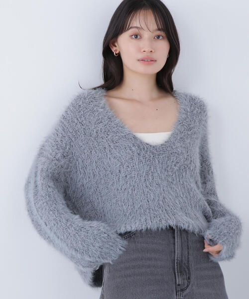 NATURAL BEAUTY BASIC（ナチュラルビューティーベーシック）の「◇【Oggi掲載】キーネックシャギーラメニット（ニット/セーター・レディース・ピンク/ベージュ/グレー・FREE）」の2枚目の写真