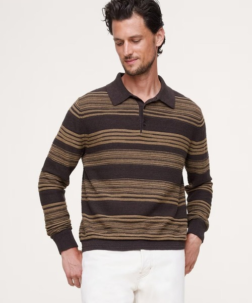 Banana Republic(バナナリパブリック)の「ストライプ コットンリネン ニットポロシャツ(ニット/セーター・メンズ・ブラウン/グリーン・M/L/S/XL)」の1枚目の写真