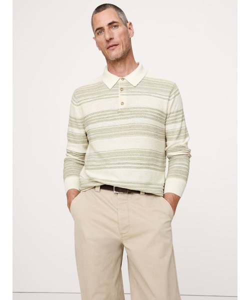 Banana Republic(バナナリパブリック)の「ストライプ コットンリネン ニットポロシャツ(ニット/セーター・メンズ・ブラウン/グリーン・M/L/S/XL)」の2枚目の写真