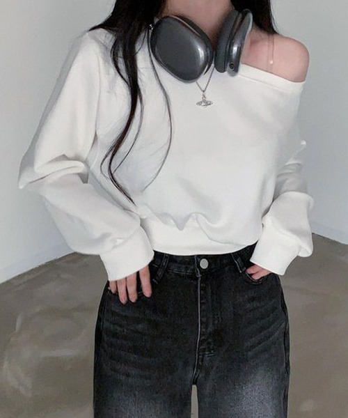 Lace Ladies(レースレディース)の「ワンショルダー ショート 長袖 カット プルオーバー(Tシャツ/カットソー・レディース・ブラック/グレー/ホワイト・FREE)」の2枚目の写真