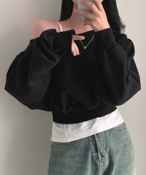 Lace Ladies(レースレディース)の「ワンショルダー ショート 長袖 カット プルオーバー(Tシャツ/カットソー・レディース・ブラック/グレー/ホワイト・FREE)」の5枚目の写真