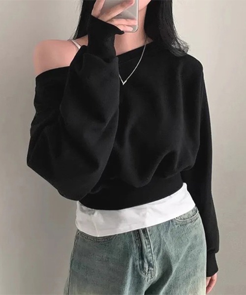 Lace Ladies(レースレディース)の「ワンショルダー ショート 長袖 カット プルオーバー(Tシャツ/カットソー・レディース・ブラック/グレー/ホワイト・FREE)」の6枚目の写真