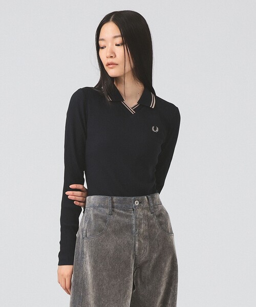 FRED PERRY（フレッドペリー）の「【別注】FRED PERRY / Twin Tipped Ribbed Polo Shirt（ポロシャツ・レディース・ネイビー/ピンク・10）」の11枚目の写真