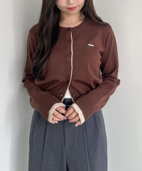 archives(アルシーヴ)の「配色レイヤードニットカーディガン(カーディガン/ボレロ・レディース・ブラウン/アイボリー/ネイビー・MEDIUM)」の2枚目の写真