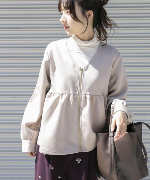 ITEMS URBANRESEARCH（アイテムズ アーバンリサーチ）の「『イージーケア』ダンボールジップカーディガン（カーディガン/ボレロ・レディース・ライトベージュ/ブラック・FREE）」の2枚目の写真