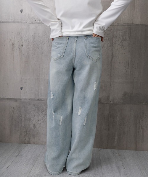 Miniministore(ミニミニストア)の「ダメージデニムパンツ ワイドレッグデニム(デニムパンツ・レディース・サックスブルー・S/XL/M/L)」の20枚目の写真