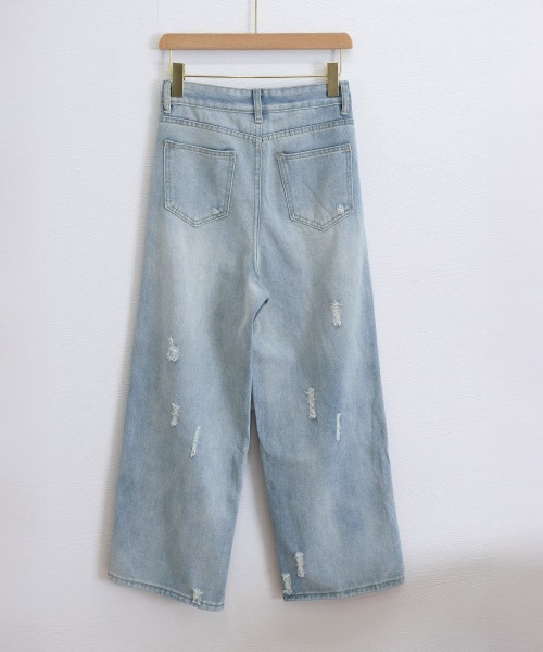 Miniministore(ミニミニストア)の「ダメージデニムパンツ ワイドレッグデニム(デニムパンツ・レディース・サックスブルー・S/XL/M/L)」の12枚目の写真