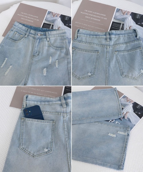 Miniministore(ミニミニストア)の「ダメージデニムパンツ ワイドレッグデニム(デニムパンツ・レディース・サックスブルー・S/XL/M/L)」の13枚目の写真