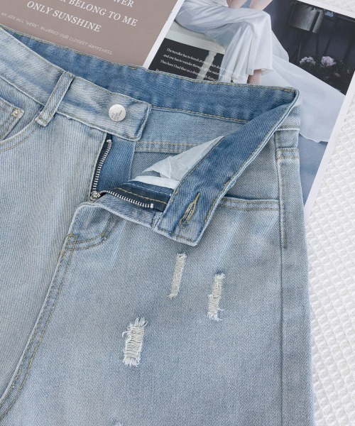 Miniministore(ミニミニストア)の「ダメージデニムパンツ ワイドレッグデニム(デニムパンツ・レディース・サックスブルー・S/XL/M/L)」の14枚目の写真