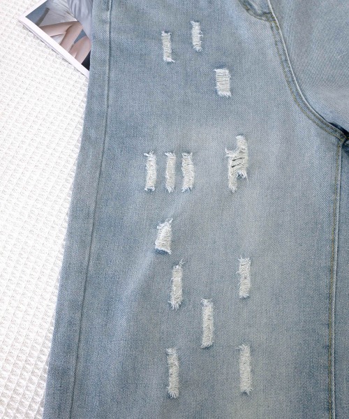 Miniministore(ミニミニストア)の「ダメージデニムパンツ ワイドレッグデニム(デニムパンツ・レディース・サックスブルー・S/XL/M/L)」の15枚目の写真