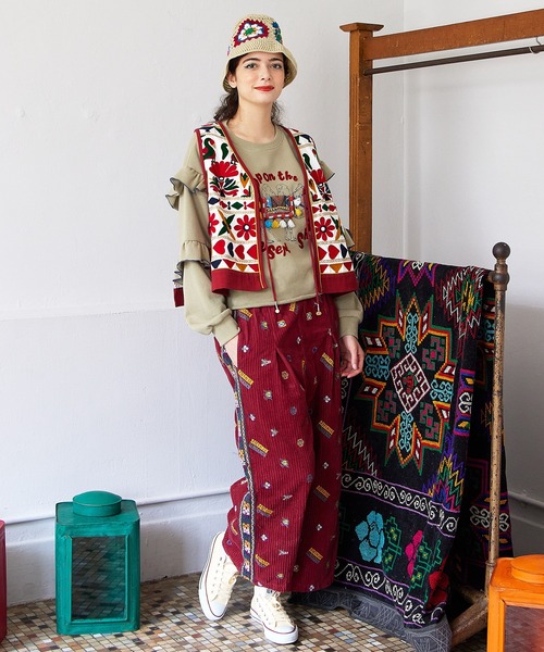 チャイハネ(チャイハネ)の「【チャイハネ】ジャーティコーデュロイ刺繍パンツ(その他パンツ・レディース・ターコイズブルー/ワイン/ホワイト・FREE)」の10枚目の写真