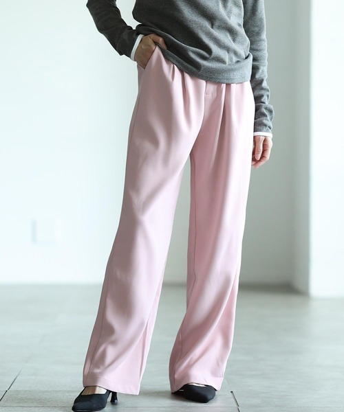Sawa a la mode(サワアラモード)の「フロントタックワイドロングパンツ(スラックス・レディース・グレー/ピンク/カーキ/ブラック/ホワイト・SMALL/FREE)」の5枚目の写真