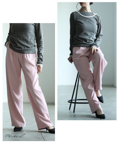 Sawa a la mode(サワアラモード)の「フロントタックワイドロングパンツ(スラックス・レディース・グレー/ピンク/カーキ/ブラック/ホワイト・SMALL/FREE)」の7枚目の写真