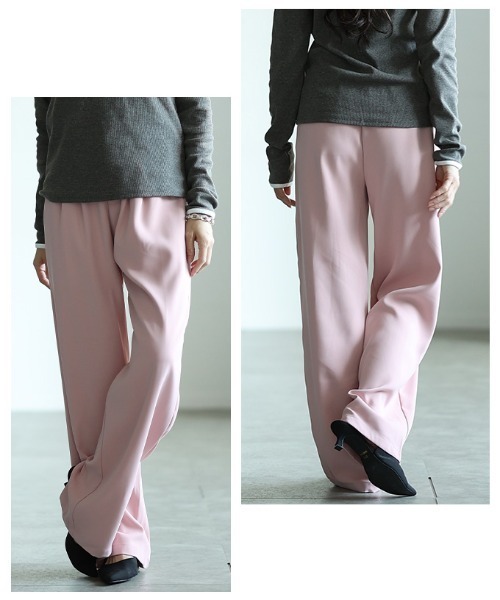 Sawa a la mode(サワアラモード)の「フロントタックワイドロングパンツ(スラックス・レディース・グレー/ピンク/カーキ/ブラック/ホワイト・SMALL/FREE)」の8枚目の写真