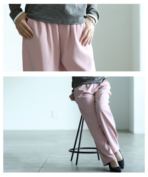 Sawa a la mode(サワアラモード)の「フロントタックワイドロングパンツ(スラックス・レディース・グレー/ピンク/カーキ/ブラック/ホワイト・SMALL/FREE)」の9枚目の写真