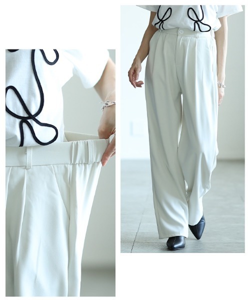 Sawa a la mode(サワアラモード)の「フロントタックワイドロングパンツ(スラックス・レディース・グレー/ピンク/カーキ/ブラック/ホワイト・SMALL/FREE)」の15枚目の写真