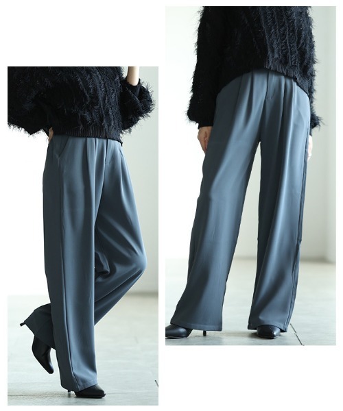 Sawa a la mode(サワアラモード)の「フロントタックワイドロングパンツ(スラックス・レディース・グレー/ピンク/カーキ/ブラック/ホワイト・SMALL/FREE)」の17枚目の写真