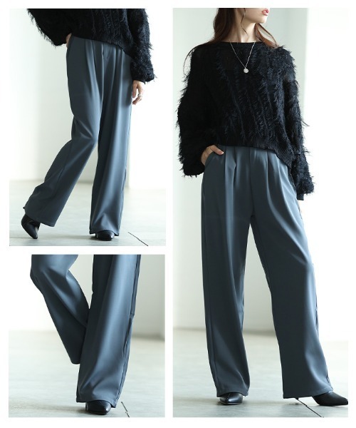 Sawa a la mode(サワアラモード)の「フロントタックワイドロングパンツ(スラックス・レディース・グレー/ピンク/カーキ/ブラック/ホワイト・SMALL/FREE)」の16枚目の写真
