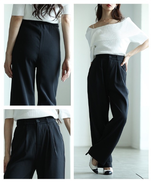 Sawa a la mode(サワアラモード)の「フロントタックワイドロングパンツ(スラックス・レディース・グレー/ピンク/カーキ/ブラック/ホワイト・SMALL/FREE)」の22枚目の写真
