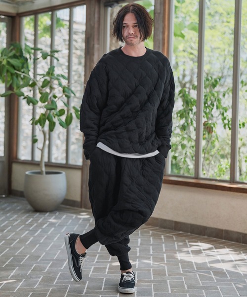 CAMBIO(カンビオ)の「mlt5430-Wave Quilting Bonding Crew Neck Pullover キルティングプルオーバー(A56425cmb)(Tシャツ/カットソー・メンズ・ブラック/ミックスグレー・S/M/L)」の8枚目の写真