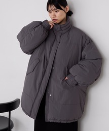 【forksy.】〈撥水加工〉ビッグドロスト付きハイネックモンスター中綿コートチャコール