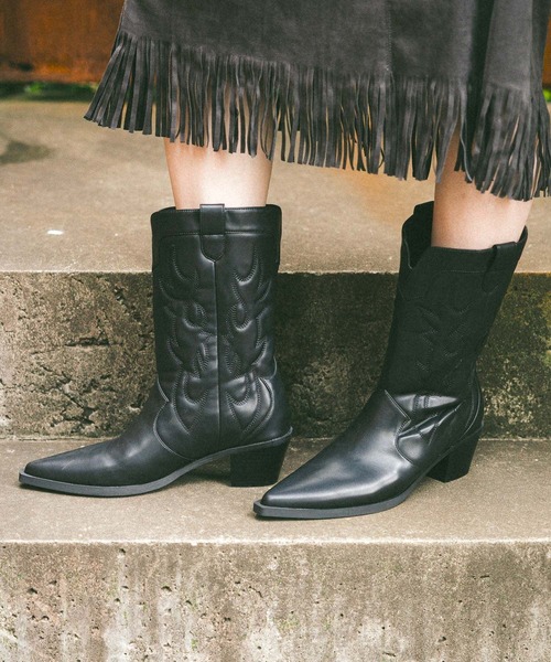 niko and...（ニコアンド）の「オリジナルウエスタンブーツ（ブーツ・レディース・ブラック/キャメル・MEDIUM/LARGE）」の20枚目の写真