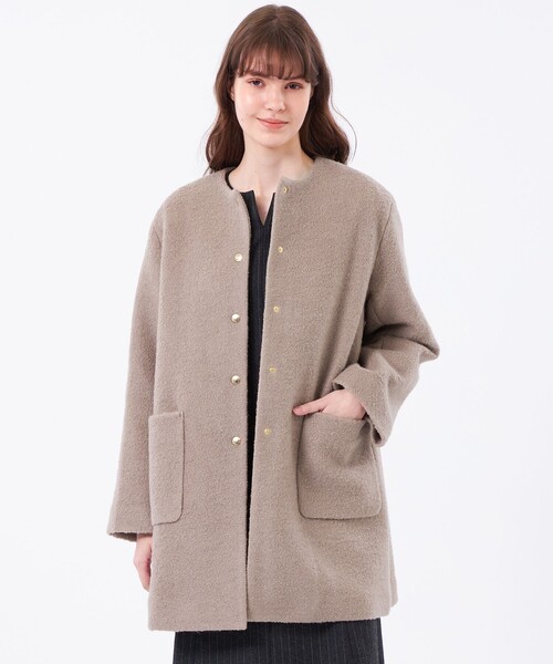 WEB&一部店舗限定】ウールパイルノーカラーコート（ノーカラーコート