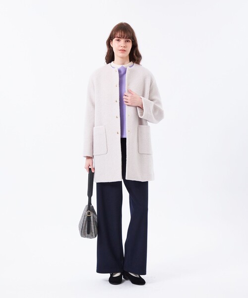 セール】【WEB&一部店舗限定】ウールパイルノーカラーコート（ノー