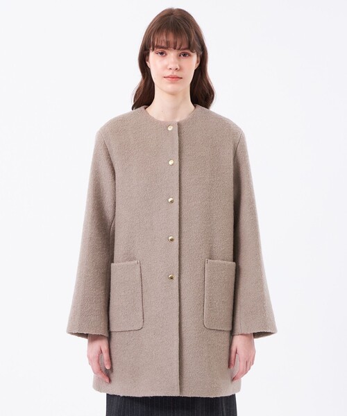 セール】【WEB&一部店舗限定】ウールパイルノーカラーコート（ノー