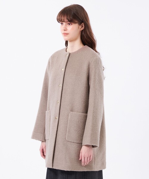 セール】【WEB&一部店舗限定】ウールパイルノーカラーコート（ノー