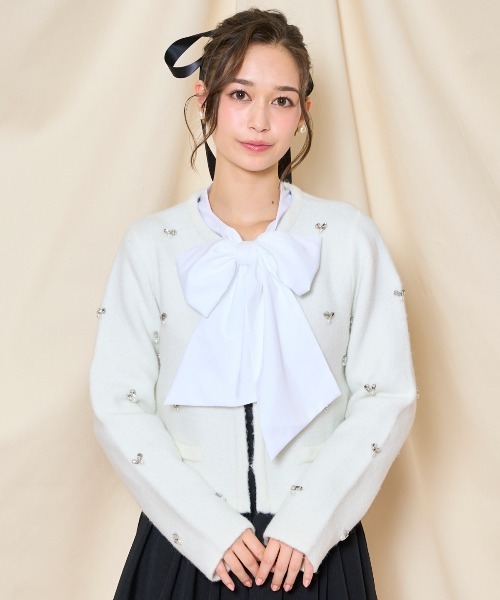 ビジューニットジャケット セール】ノーカラービジューニットジャケット（カーディガン/ボレロ