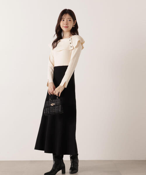 PROPORTION BODY DRESSING(プロポーションボディドレッシング)の「ケープニットワンピース / 1215240100(ワンピース・レディース・ブラック/レッド・MEDIUM/P/S)」の9枚目の写真