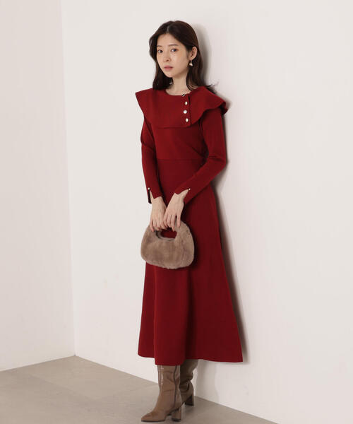 PROPORTION BODY DRESSING(プロポーションボディドレッシング)の「ケープニットワンピース / 1215240100(ワンピース・レディース・ブラック/レッド・MEDIUM/P/S)」の1枚目の写真