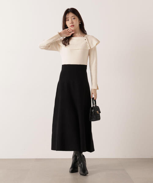 PROPORTION BODY DRESSING(プロポーションボディドレッシング)の「ケープニットワンピース / 1215240100(ワンピース・レディース・ブラック/レッド・MEDIUM/P/S)」の2枚目の写真