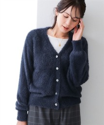 黒と青のニットカーディガン 45Rニットソーの四角カーディガン（インディゴ）: WOMEN｜45R