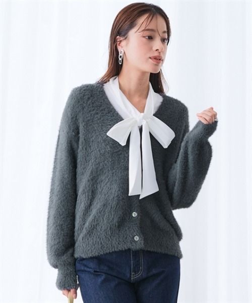 シャギーニットVネックカーディガン<大きいサイズ有>（カーディガン